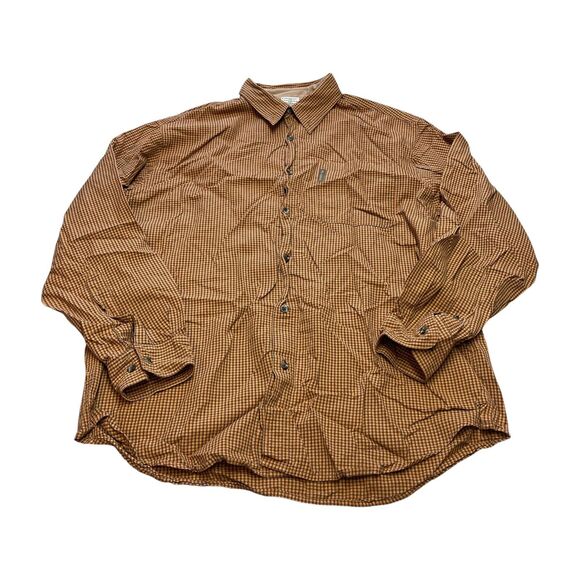 Columbia Shirt Men's Large Yellow Brown Mini Gingham Cotton Classic Button-Down - Picture 1 of 7